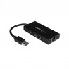 3 Port Portable USB 3.0 Hub with Gigabit Ethernet Adapter NIC -  Aluminum w/ Cable