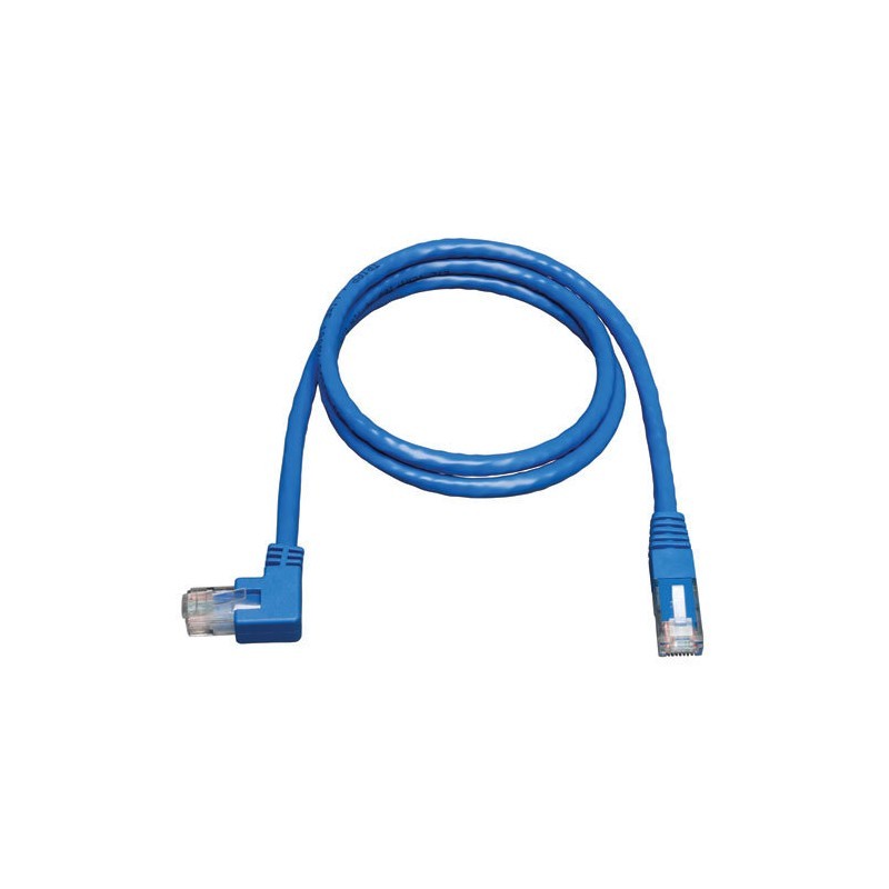 Cat6 Gigabit Molded Patch Cable (RJ45 Left Angle M to RJ45 M) - Blue, 3-ft.