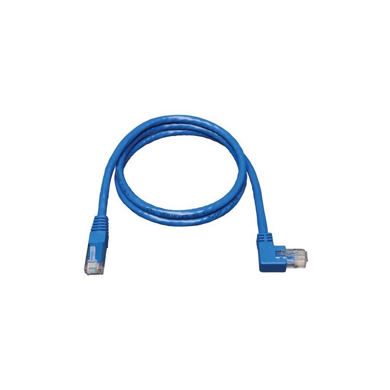 Cat6 Gigabit Molded Patch Cable (RJ45 Right Angle M to RJ45 M) - Blue, 3-ft.