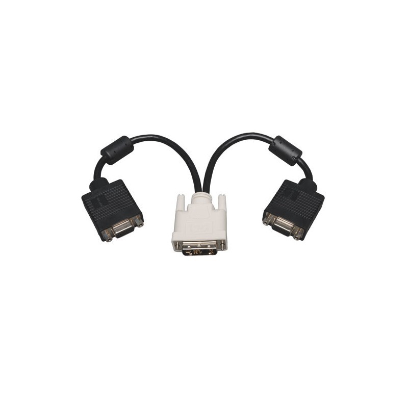 DVI to VGA Y Splitter Adapter Cable (DVI-I-M to 2x HD15-F), 1-ft.