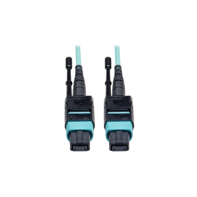 MTP/MPO Patch Cable with Push/Pull Tabs, 12 Fiber, 40GbE, 40GBASE-SR4, OM3 Plenum-Rated - Aqua, 1M (3-ft.)