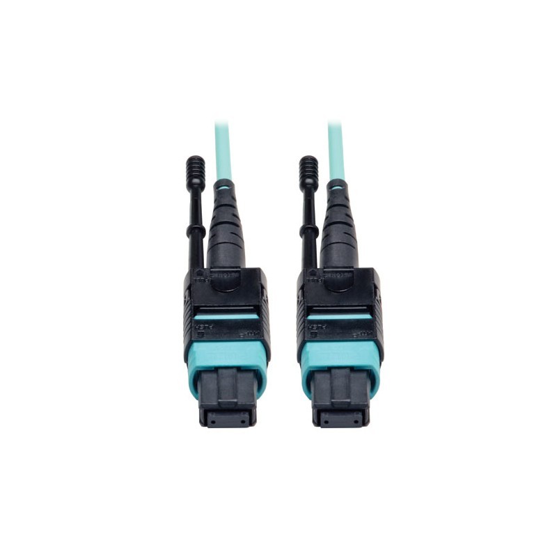 MTP/MPO Patch Cable, 12 Fiber, 40GbE, 40GBASE-SR4, OM3 Plenum-Rated - Aqua, 5M (16-ft.)