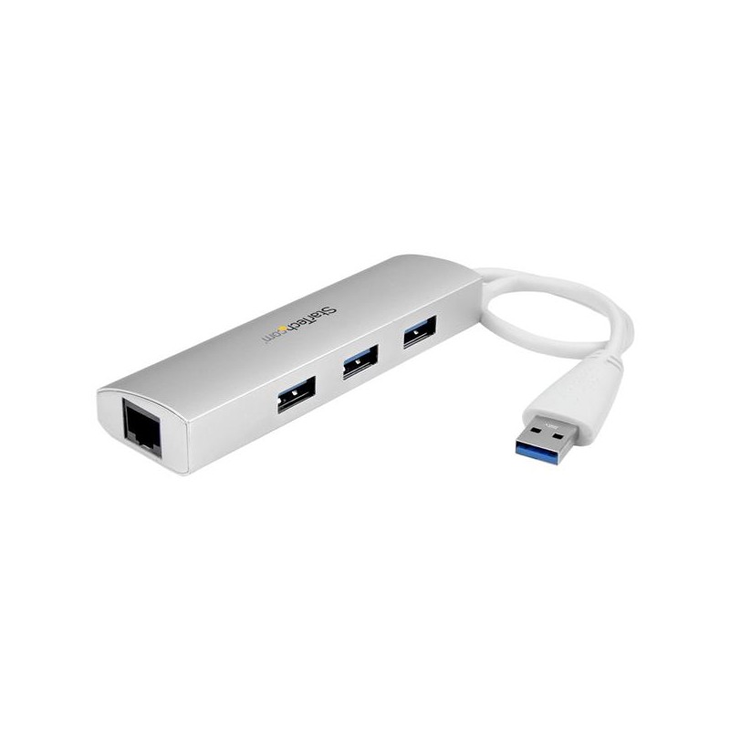 StarTech.com 3-Port Portable USB 3.0 Hub plus Gigabit Ethernet - Built-In Cable