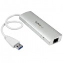 StarTech.com 3-Port Portable USB 3.0 Hub plus Gigabit Ethernet - Built-In Cable