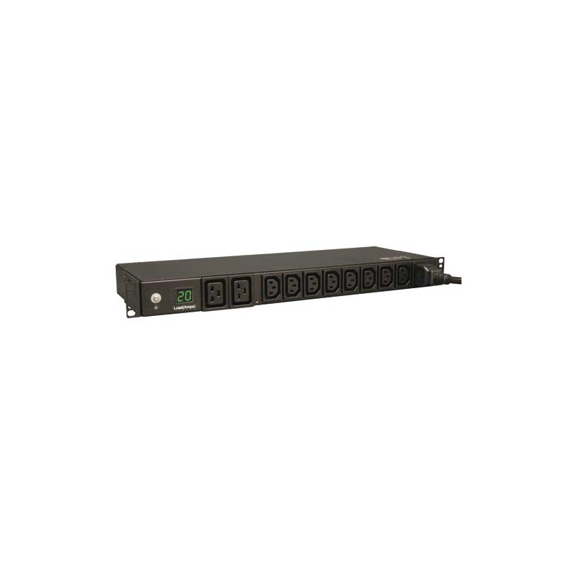 Tripp Lite 3.2-3.8kW Single-Phase Metered PDU, 200-240V (8 C13 & 2 C19), C20 / L6-20P Adapter, 12ft Cord, 1U Rack-Mount