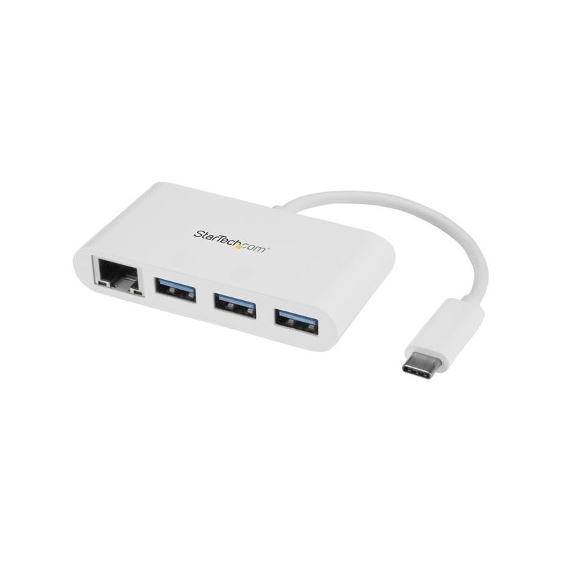StarTech.com 3-Port USB-C Hub with Gigabit Ethernet - USB-C to 3x USB-A - USB 3.0 Hub - White