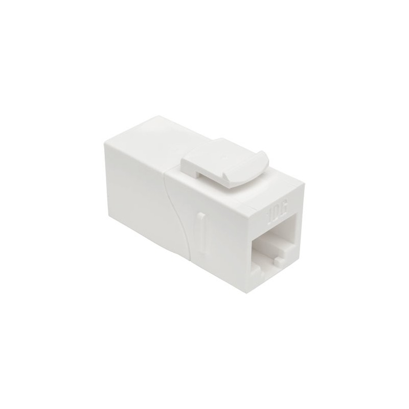 Tripp Lite Cat6a Straight-Through Modular In-Line Snap-In Coupler w/90-Degree Down-Angled Port, White (RJ45 F/F)