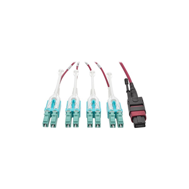 Tripp Lite MTP/MPO to 8xLC Fan-Out Patch Cable, 40 GbE, 40GBASE-SR4, OM4 Plenum-Rated, Push/Pull Tab, Magenta, 2M