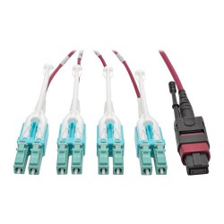 Tripp Lite MTP/MPO to 8xLC Fan-Out Patch Cable, 40 GbE, 40GBASE-SR4, OM4 Plenum-Rated, Push/Pull Tab, Magenta, 5M | Tripp Lite F
