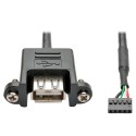 Tripp Lite USB 2.0 Hi-Speed Panel Mount Cable, 5-Pin Motherboard IDC to USB Type-A (F/F), 0.91 m (3-ft.)