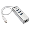 Tripp Lite Portable USB 3.1 Gen 1 Gigabit Ethernet Adapter with 3-Port Hub, USB Type-C (USB-C) Cable, Aluminum