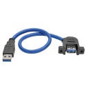 Tripp Lite USB 3.0 SuperSpeed Panel-Mount Type-A Extension Cable (M/F), 0.31 m (1-ft.)