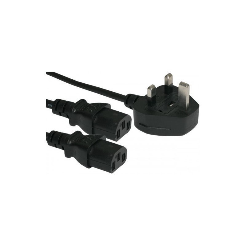 UK Mains - 2 x IEC C13 Female (Y Split) Cable - 2.5m