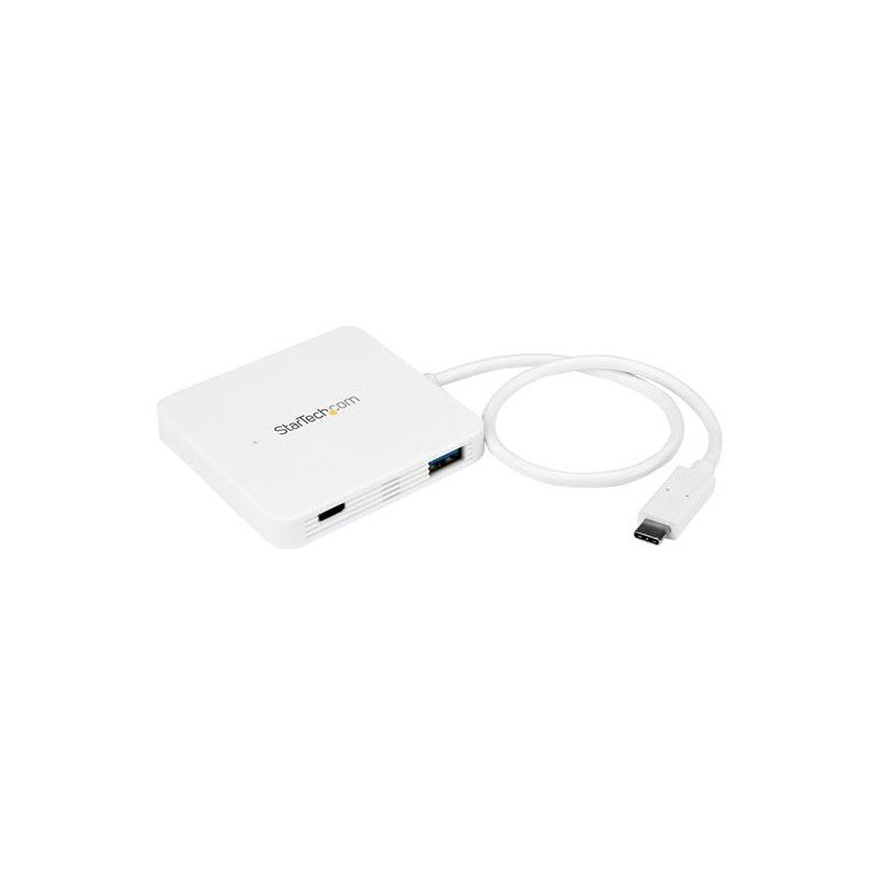 StarTech.com 3-Port USB-C Hub with Power Delivery - USB-C to 3x USB-A - USB 3.0 Hub - White