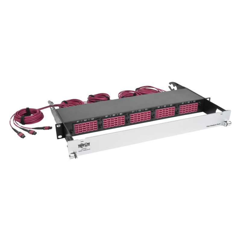 Tripp Lite 50/125 Breakout Fiber Patch Panel, 40 GB to 10 GB, 15 MTP QSFP to 60 LC Duplex OM4 Multimode Ports, 1U