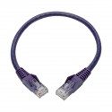 Tripp Lite Cat6 Gigabit Snagless Molded UTP Patch Cable (RJ45 M/M), Purple, 1 ft.