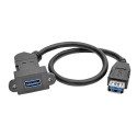 Tripp Lite USB 3.0 All-in-One Keystone/Panel Mount Coupler Cable (F/F), Angled Connector, Black, 0.31 m (1-ft.)