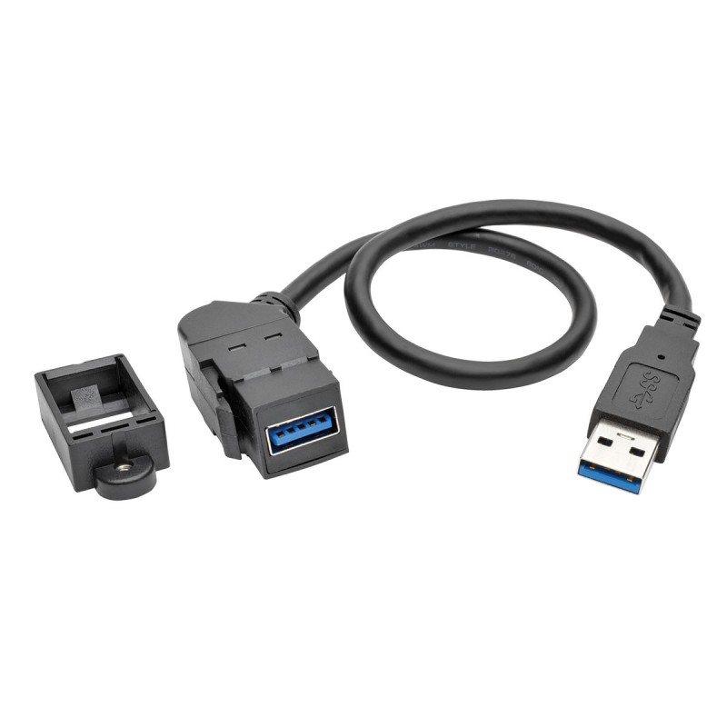 Tripp Lite USB 3.0 All-in-One Keystone/Panel Mount Extension Cable (M/F), Angled Connector, Black, 0.31 m