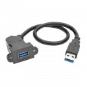 Tripp Lite USB 3.0 All-in-One Keystone/Panel Mount Extension Cable (M/F), Angled Connector, Black, 0.31 m