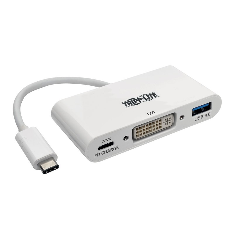 Tripp Lite USB Type-C (USB-C) to DVI External Video Adapter with USB-A Hub and USB-C PD Charging Ports, 1920 x 1080 (1080p)