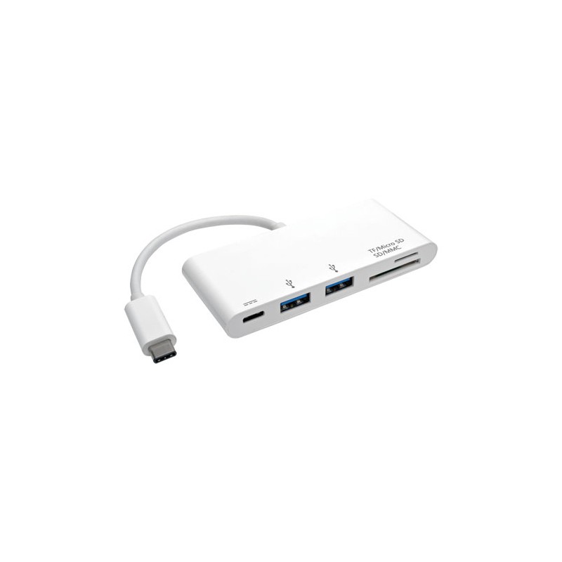 Tripp Lite 2-Port USB 3.1 Gen 1 Portable Hub, USB Type-C (USB-C) to (x2) USB-A, USB-C Charging Port and Micro SD & SD/MMC Reader