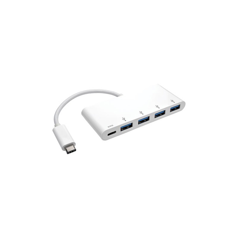 Tripp Lite 4-Port USB 3.1 Gen 1 Portable Hub, USB Type-C (USB-C) to (x4) USB-A, with USB-C Charging Port