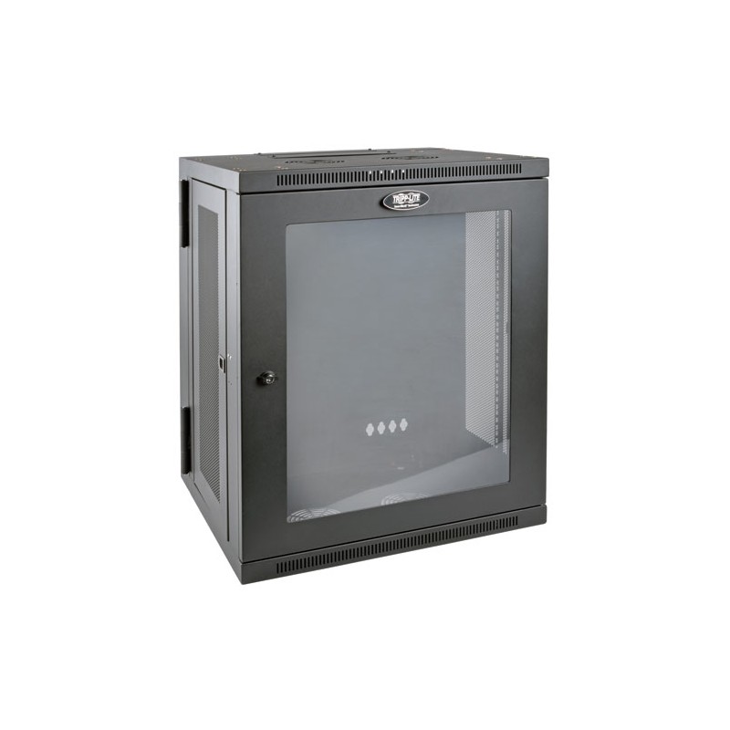 Tripp Lite SmartRack 15U Low-Profile Switch-Depth Wall-Mount Rack Enclosure Cabinet with Clear Acrylic Window, Hinged Back