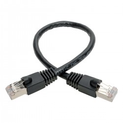 Tripp Lite Cat6a 10G-Certified Snagless Shielded STP Network Patch Cable (RJ45 M/M), PoE, Black, 0.31 m