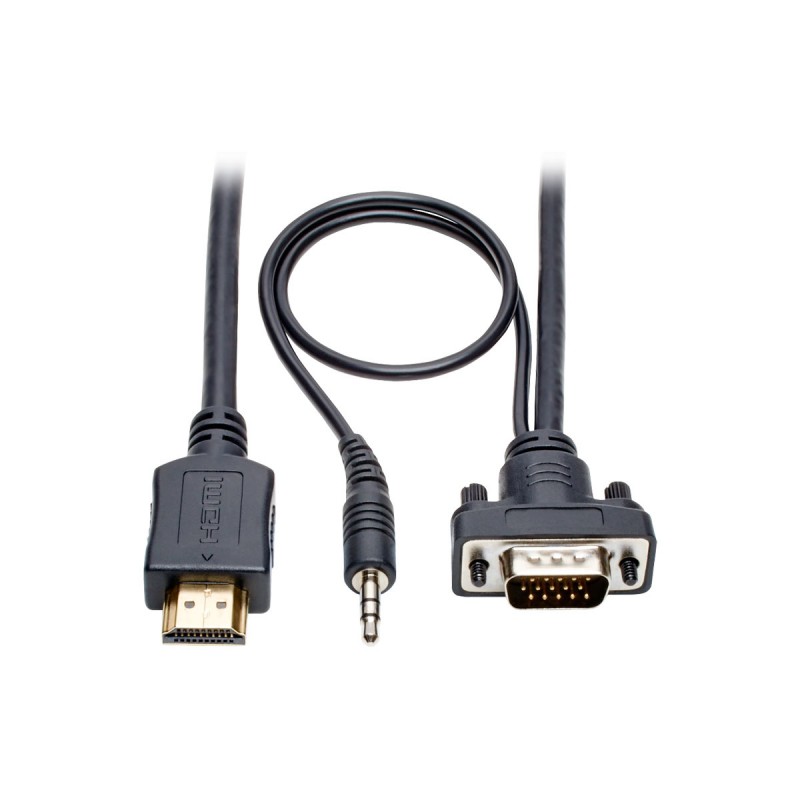 Tripp Lite HDMI to VGA + Audio Active Converter Cable, HDMI to Low-Profile HD15 + 3.5 mm (M/M), 1920 x 1200/1080p @ 60 Hz, 0.91 