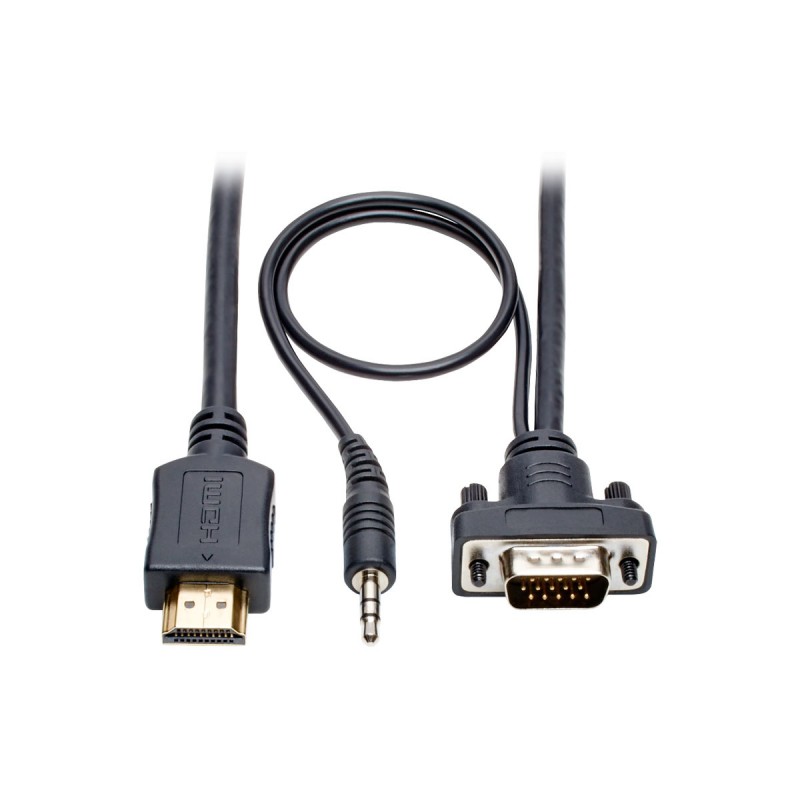 Tripp Lite HDMI to VGA + Audio Active Converter Cable, HDMI to Low-Profile HD15 + 3.5 mm (M/M), 1920 x 1200/1080p @ 60 Hz, 1.83 