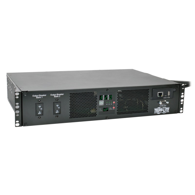 Tripp Lite 7.4kW Single-Phase ATS/Switched PDU, 230V Outlets (16 C13 & 2 C19), 2 IEC309 32A Blue Cords, 2U Rack-Mount