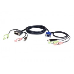 Aten 2L-7DX2U HDB-15 Male, USB A, Mini Stereo Jack DVI-I (Single Link), USB B, Mini Stereo Jack Black,Green,Pink cable interface