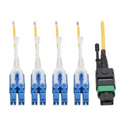 Tripp Lite MTP/MPO (APC) to 8xLC (UPC) Singlemode Breakout Patch Cable, 40/100 GbE, QSFP+ 40GBASE-PLR4, Plenum, Yellow, 5 m