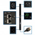 Tripp Lite 3.3/3.7kW Single-Phase Monitored PDU, LX Platform Interface, 208/230V Outlets (18 C13/2 C19), C20/L6-20P, 0U 90 cm