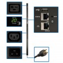 Tripp Lite 3.3–3.7kW Single-Phase Monitored PDU, LX Platform Interface, 208/230V Outlets (20 C13/4 C19), C20/L6-20P, 0U 1.8 m