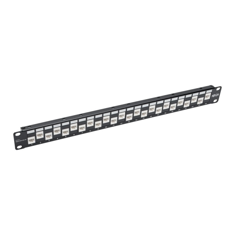 Tripp Lite 24-Port 1U Rack-Mount Cat6a/Cat6/Cat5e Offset Feed-Through Patch Panel with Cable Management Bar, RJ45 Ethernet