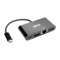 Tripp Lite USB-C to HDMI Adapter with USB-A Hub, Gigabit Ethernet, Thunderbolt 3, 1080p - PD Charging, Black