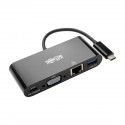 Tripp Lite USB 3.1 Gen 1 USB-C to VGA Adapter with USB-A, USB-C PD Charging & Gigabit Ethernet, Thunderbolt 3 Compatible, 1080p,