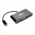 Tripp Lite USB-C to DVI Adapter with USB-A Hub, Thunderbolt 3—1080p, PD Charging, Black, 15.24 cm