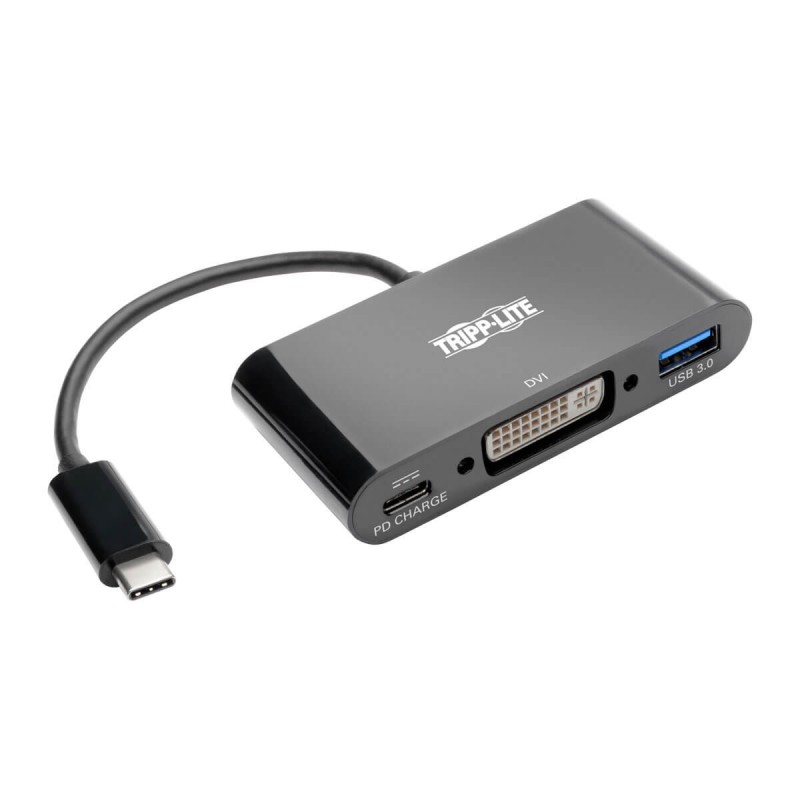 Tripp Lite USB-C to DVI Adapter with USB-A Hub, Thunderbolt 3—1080p, PD Charging, Black, 15.24 cm