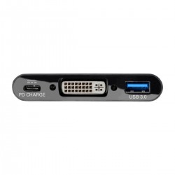 Tripp Lite USB-C to DVI Adapter with USB-A Hub, Thunderbolt 3—1080p, PD Charging, Black, 15.24 cm
