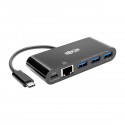 Tripp Lite USB-C to Ethernet Adapter with 3x USB-A, Gigabit, Thunderbolt 3—PD Charging, Black