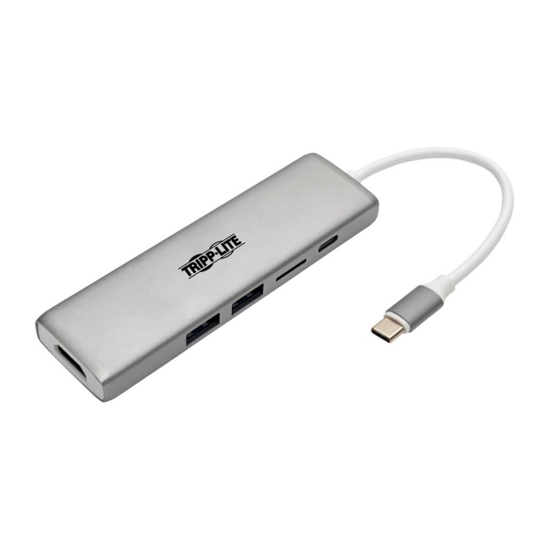 Tripp Lite USB-C Docking Station, 4K @ 30 Hz, HDMI, Thunderbolt 3, PD Charging, Micro SD – Silver
