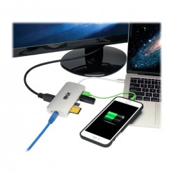 Tripp Lite USB-C Docking Station, 4K @ 30 Hz, HDMI, Thunderbolt 3, USB-A Hub, PD Charging, SD/Micro SD, GbE - Silver