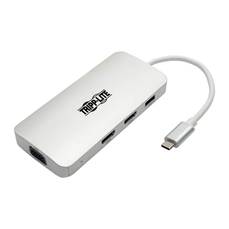 Tripp Lite USB-C Docking Station, (x2) HDMI + VGA, Thunderbolt 3, USB-A, PD Charging – 1080p @ 60 Hz, Silver