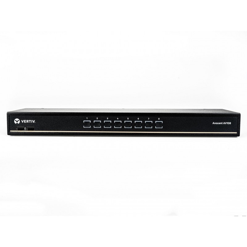 Vertiv 1x8 KVM switch with USB, w/OSD, push (touch) button switching, keystroke switching, cascade support, internal power suppl