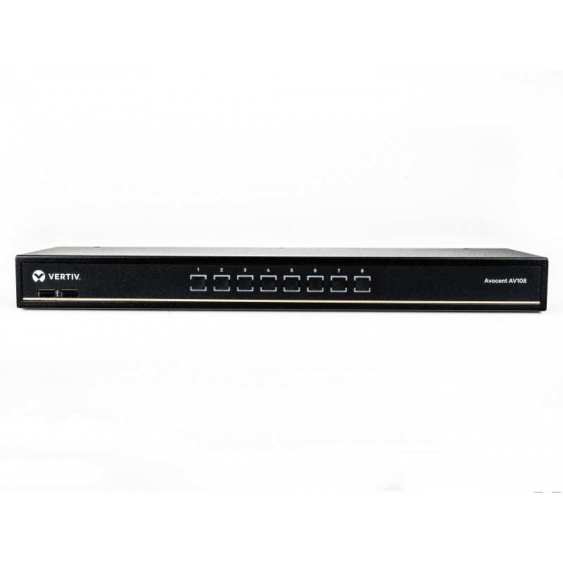 Vertiv 1x8 KVM switch with USB, w/OSD, push (touch) button switching, keystroke switching, cascade support, internal power suppl