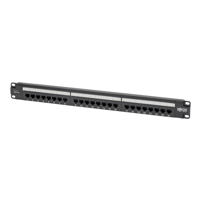 Tripp Lite Cat5e 24-Port Patch Panel - PoE+ Compliant, 110/Krone, 568A/B, RJ45 Ethernet, 1U Rack-Mount
