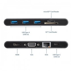 StarTech.com USB-C Multiport Adapter with HDMI and VGA - 3x USB 3.0 - SD - PD 3.0 - Wraparound Cable