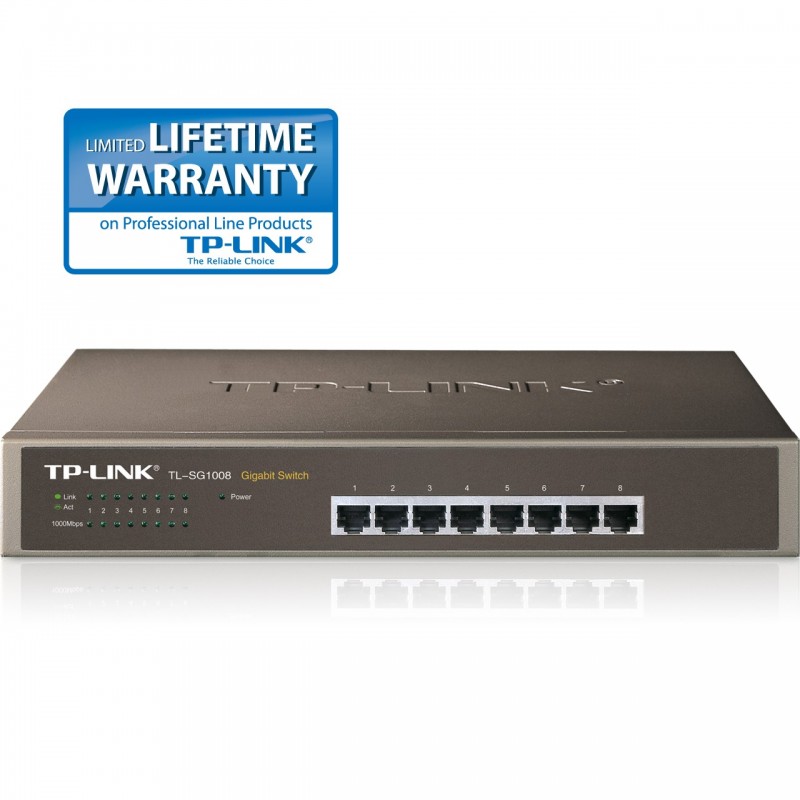 TP-Link 8-Port Gigabit Ethernet Unmanaged Switch | Plug and Play | Metal |  Desktop/Rackmount | Limited Lifetime (TL-SG1008),Black